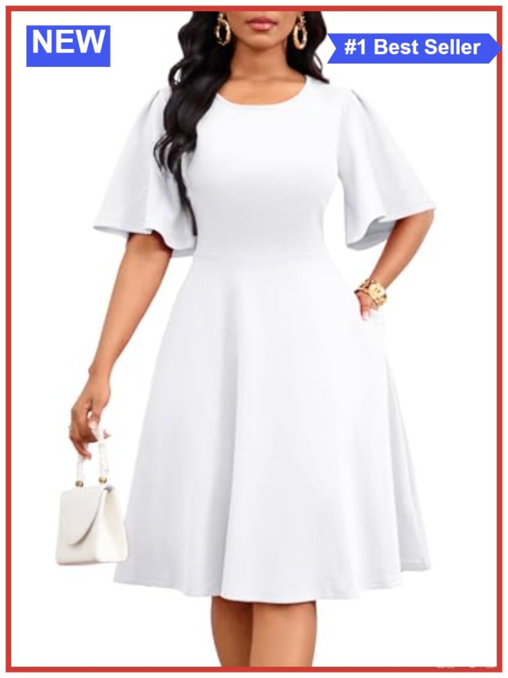 Ruffle Flared Sleeve A-Line Midi Dress with Pockets, Wedding Guest & Cocktail